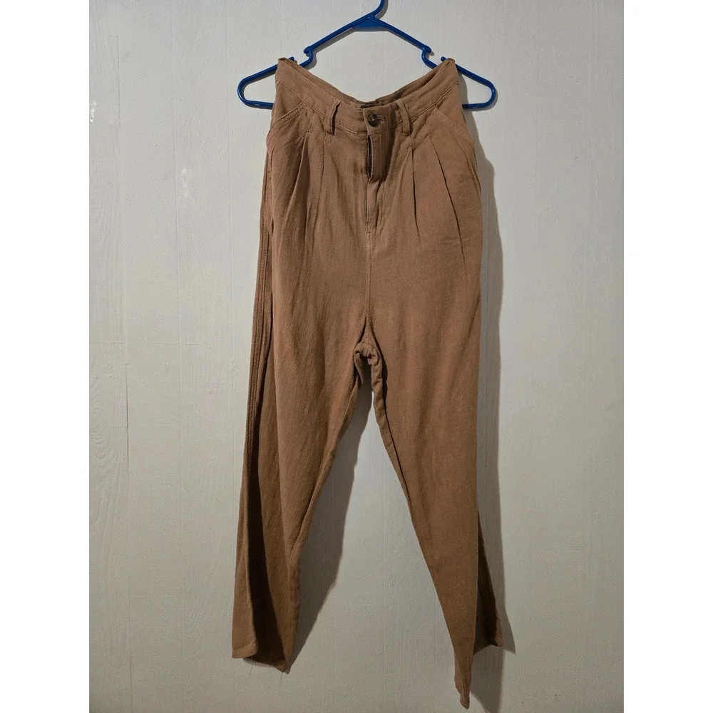 Free People‎ We The Free Pleated Tapered Trousers Camel High Rise Pants Size 29